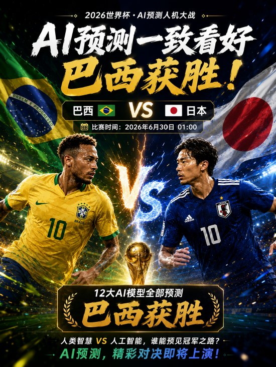 巴西VS日本赛前，12家AI全部看好巴西，《足球小将》30年前剧情引热议